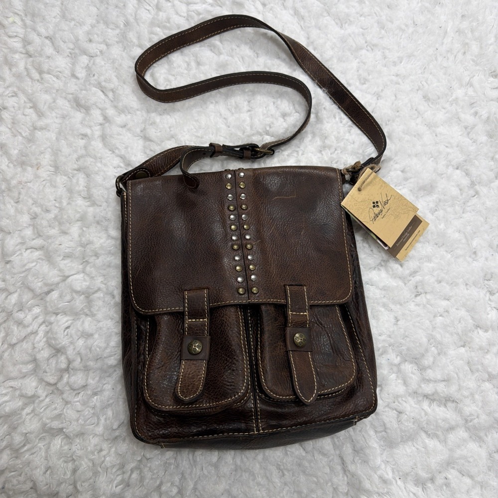 Patricia Nash ARMENO Chocolat Brown Italian Leather Crossbody Messenger Bag New!